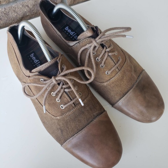 Bed Stu Goodman Brown Distressed Leather Canvas Oxford Shoe Lace Up Cap Toe 9.5 main image 8